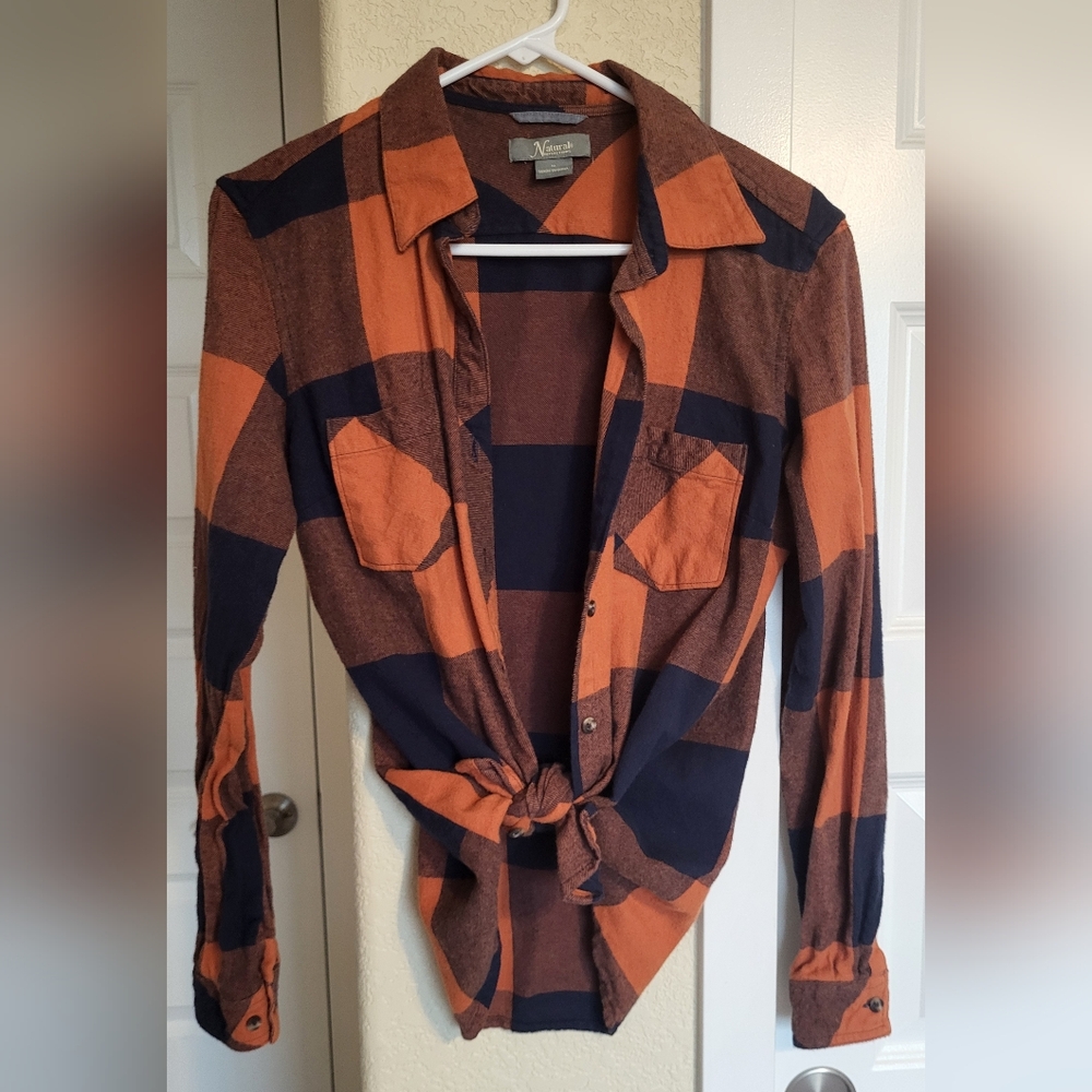Natural Reflections Casual Button Down Shirt Orange and Black